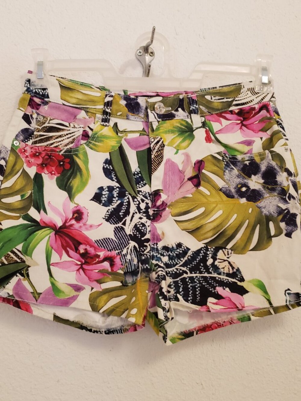 Guess Claudia Shorts 16 Island Fancy Y2K Woven Denim Floral Print Zip Fly
